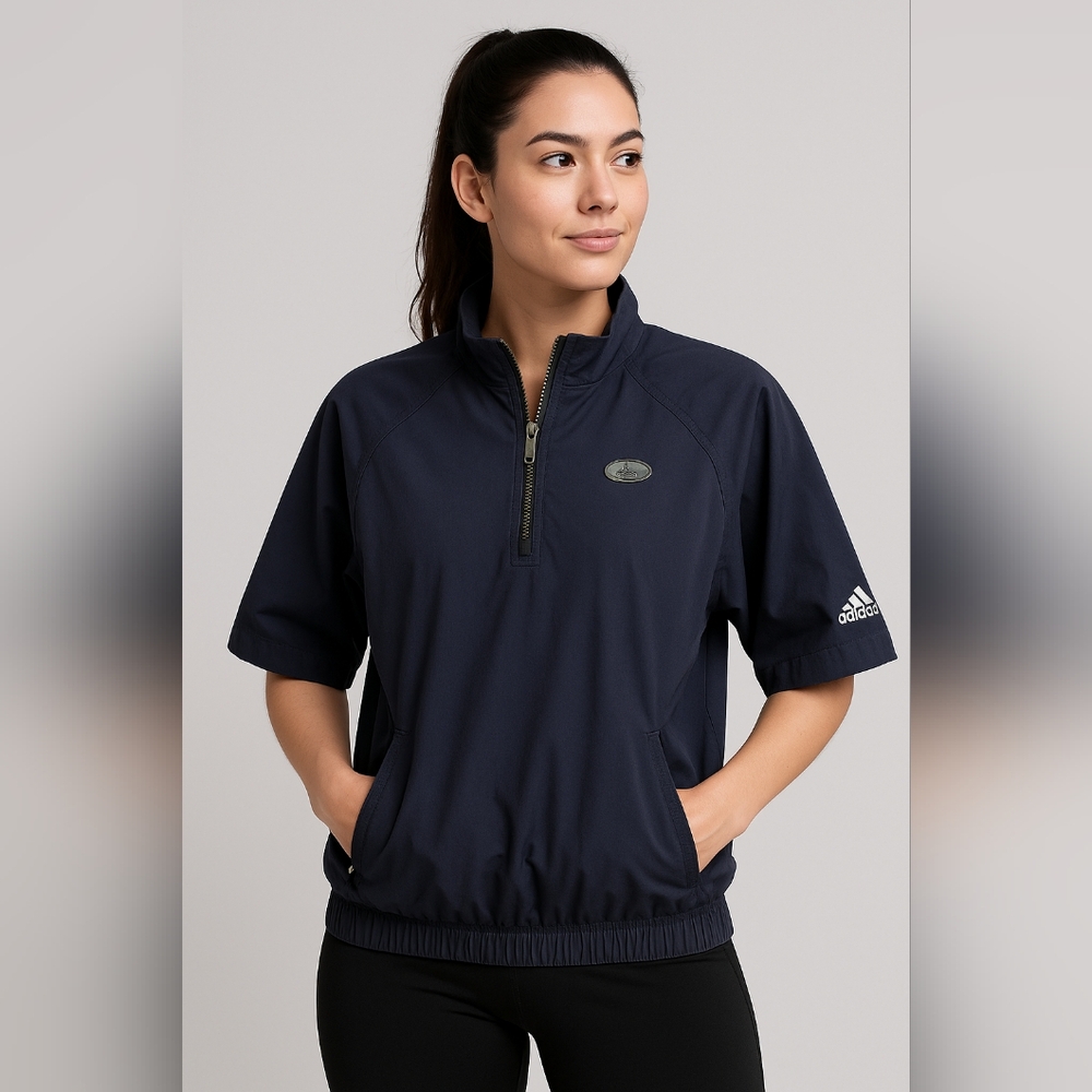 Adidas Dark Blue Short Sleeve Oversized Pullover/Wind Breaker